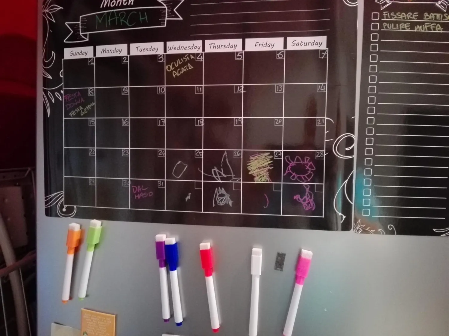 MoKo Calendario Magnetico Frigo Nero Mensile Riutilizzabile