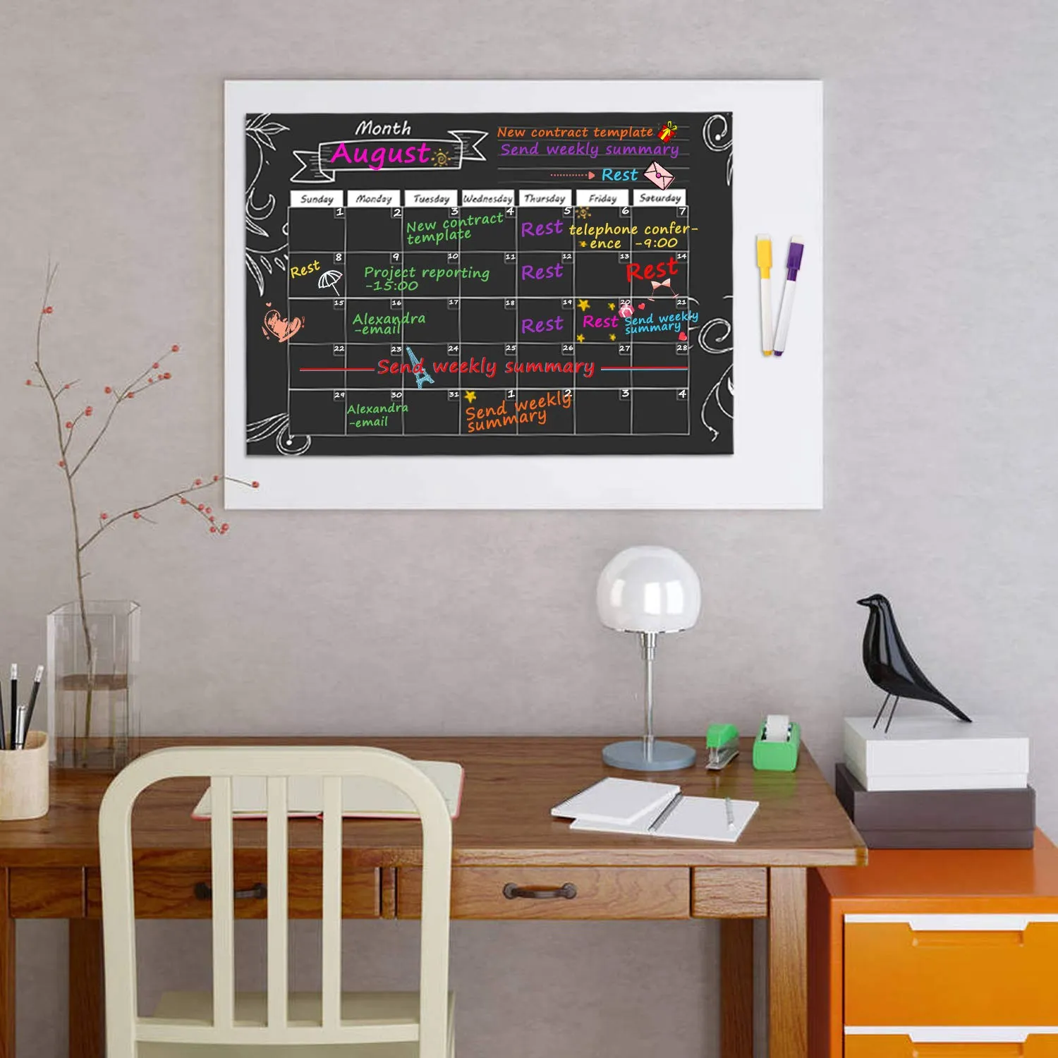 MoKo Calendario Magnetico Frigo Nero Mensile Riutilizzabile
