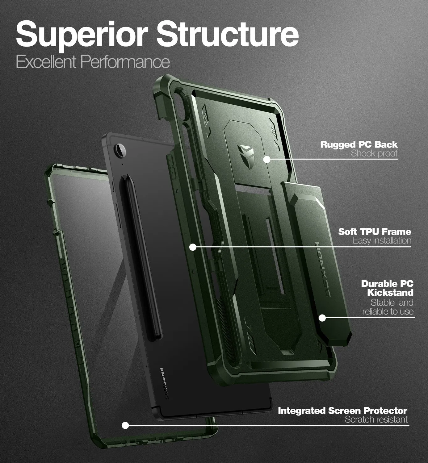 Dexnor cover Galaxy Tab S9 FE 10,9 verde con penna