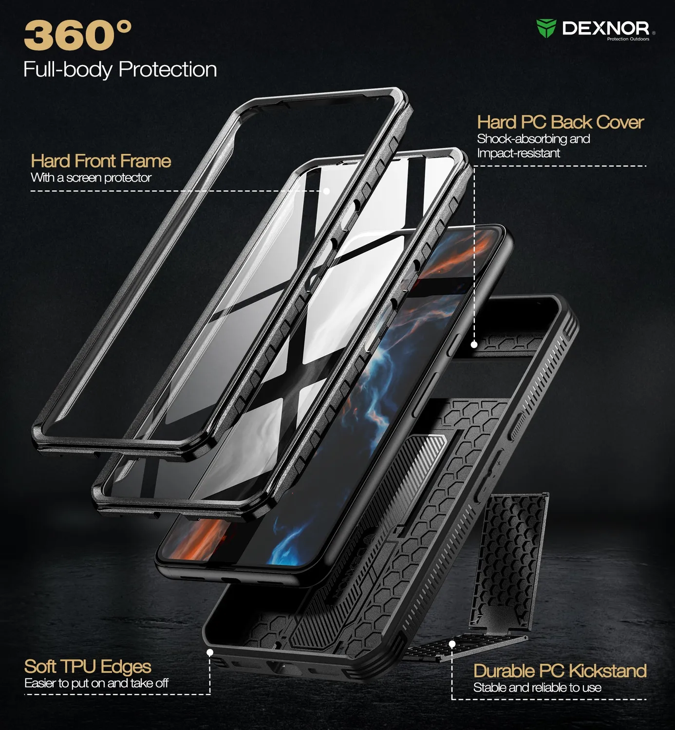 Dexnor per Pixel 8 Pro Custodia Nera rugged 2 pellicole