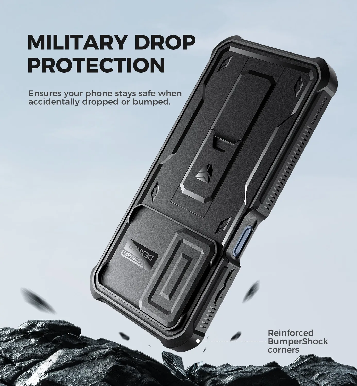 Dexnor Galaxy A16 cover rugged nera con kickstand
