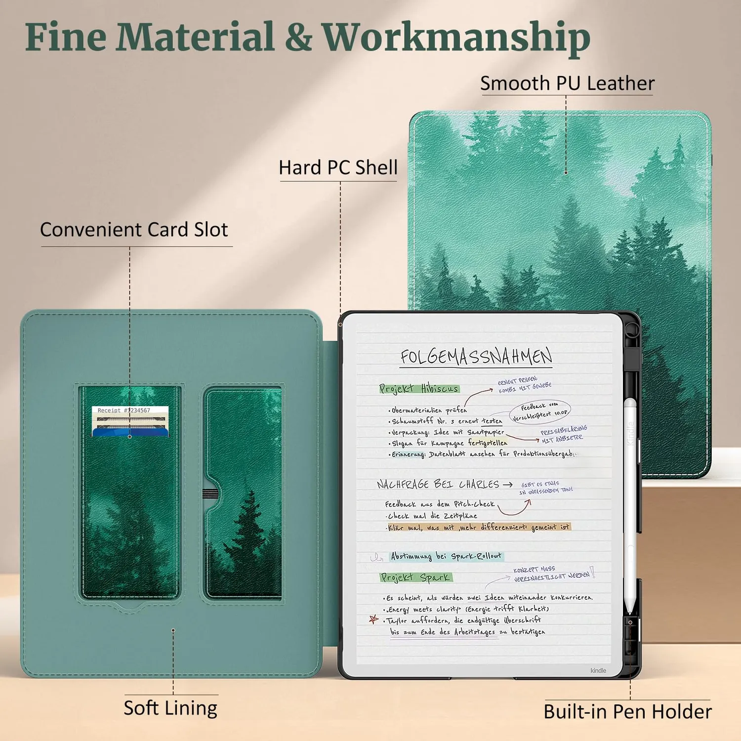 MoKo Kindle Scribe 11" 2025 custodia con supporto verde foresta pelle