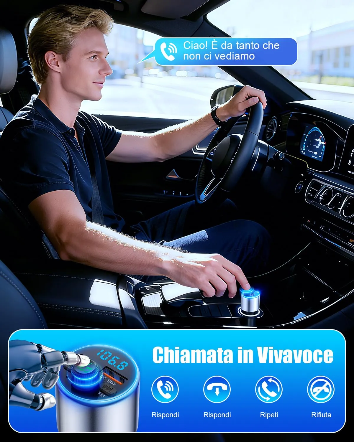 EOIWUY BC19 Trasmettitore FM Bluetooth Argento 54W