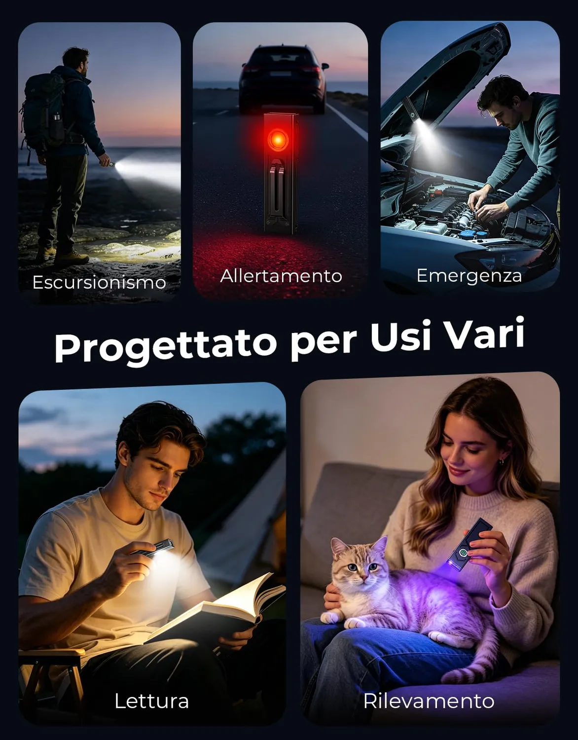 EOIWUY Torcia LED Ricaricabile 1300 LM 4-in-1 UV Magnetica