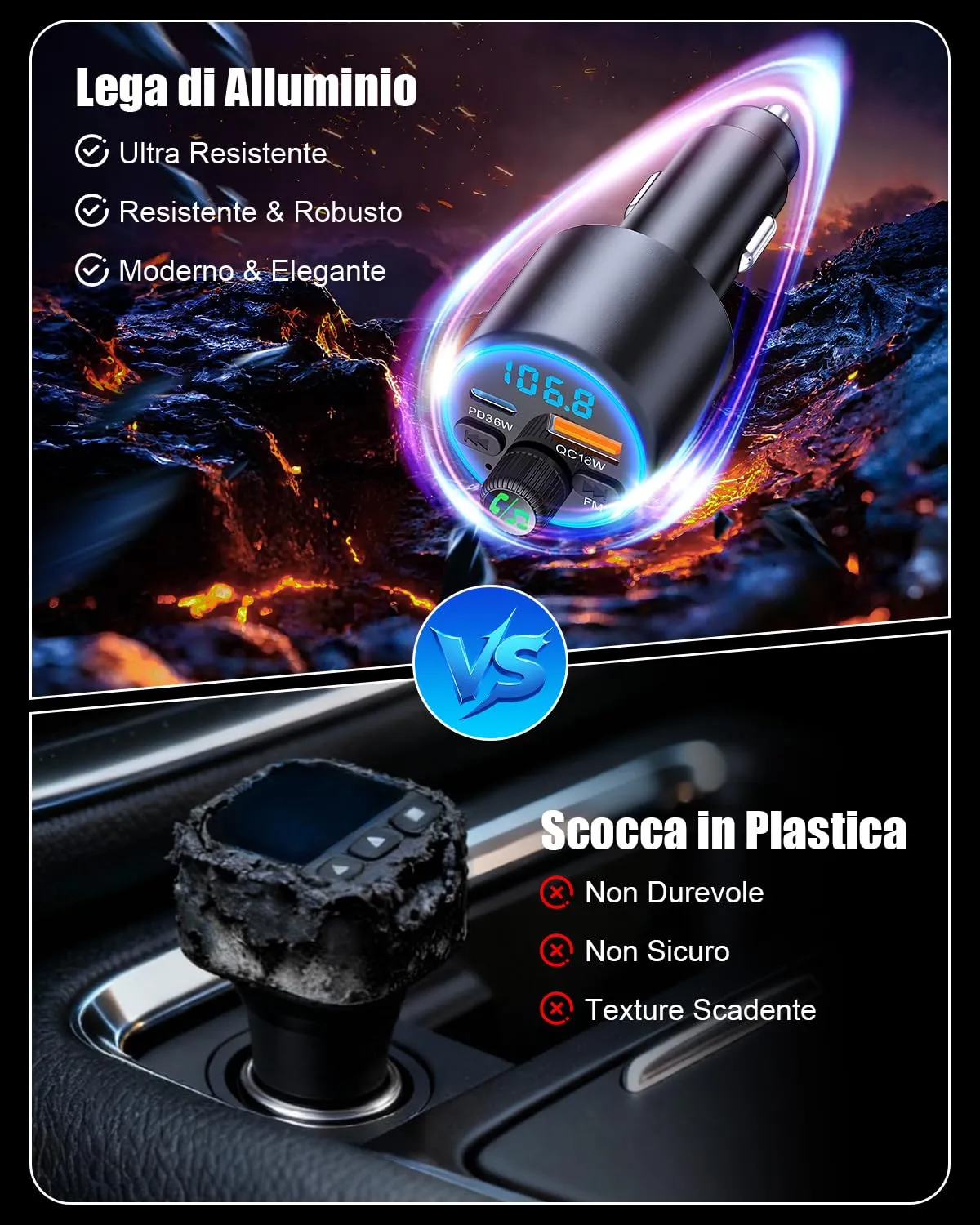 EOIWUY BC19 Trasmettitore FM Bluetooth Auto 54W PD