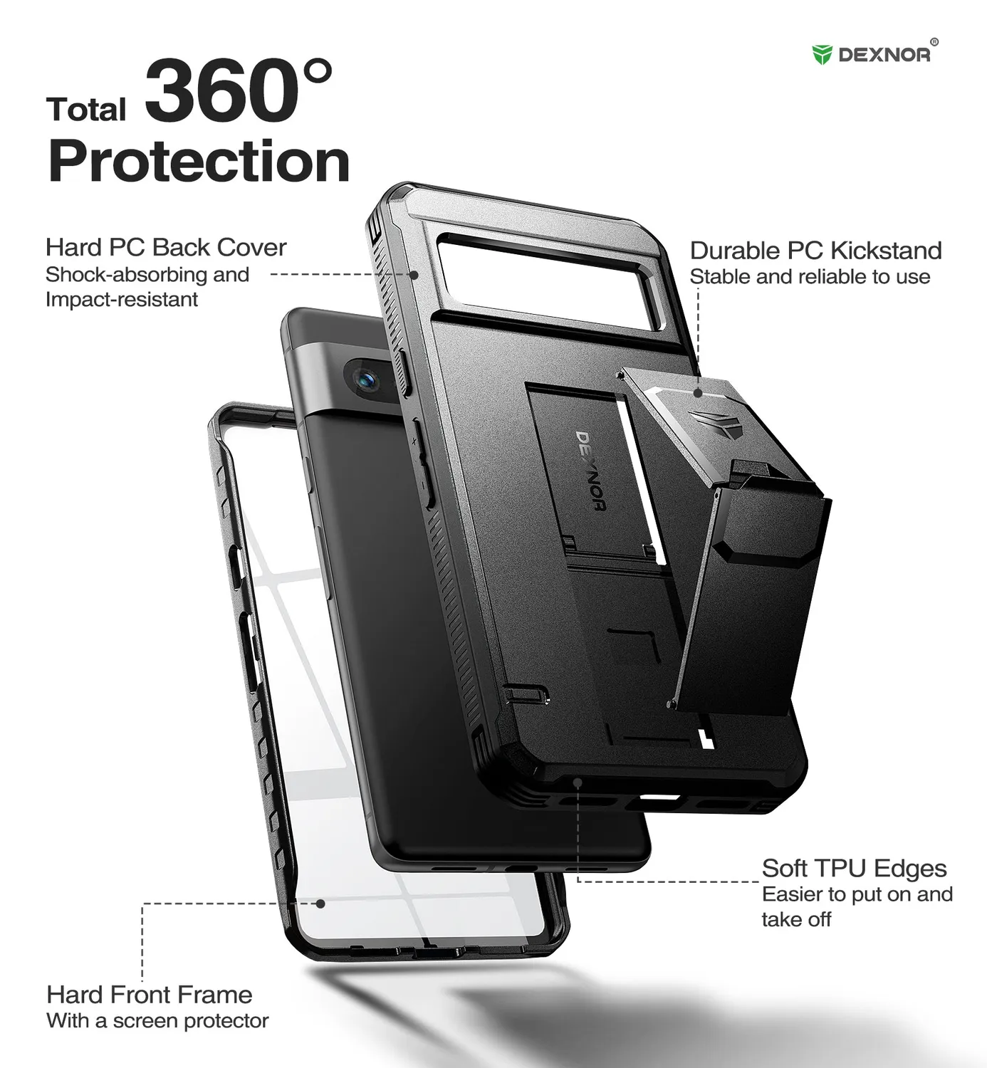 Dexnor Cover Google Pixel 7 Nera Full-Body con Stand