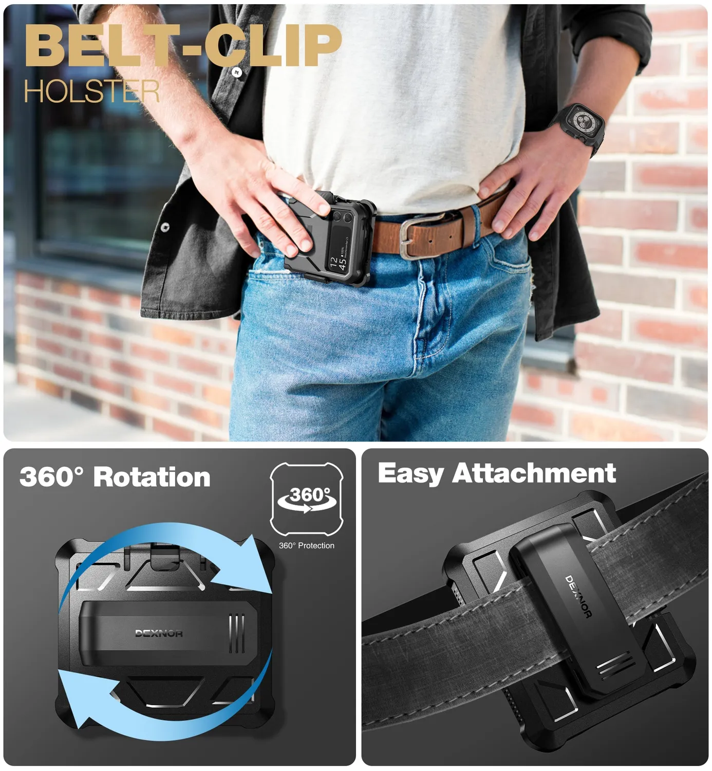 Dexnor Galaxy Z Flip 4 cover nera rugged con kickstand