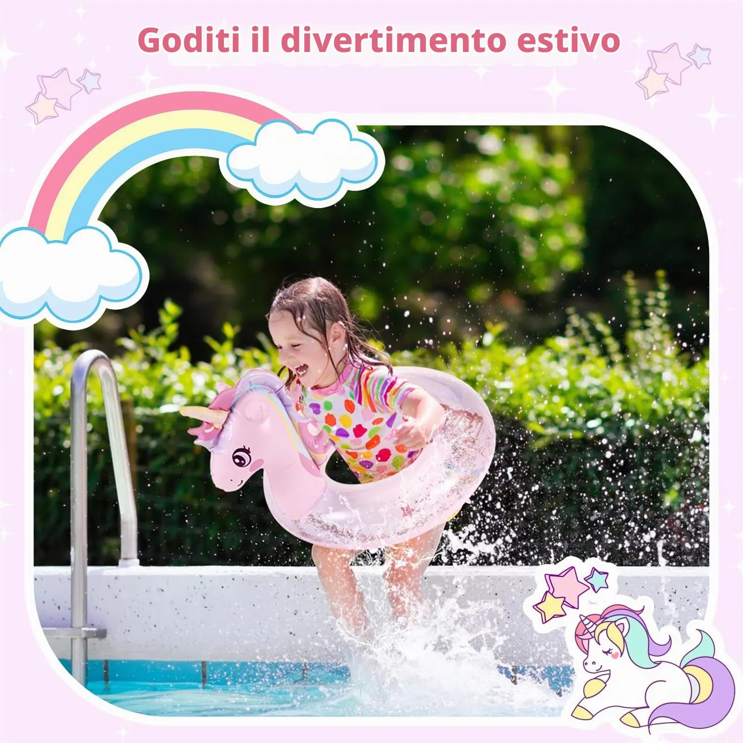 MoKo Ciambella Nuoto Bambini Unicorno Rosa 70 143cm