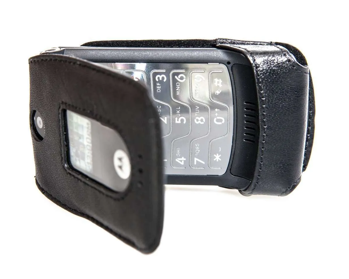 caseroxx Razr V3 Fodero Cintura Nero Vera Pelle