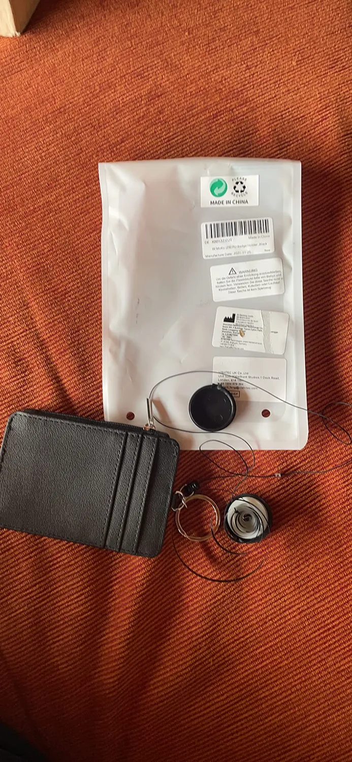 MoKo Porta badge pelle PU nero con zip retrattile