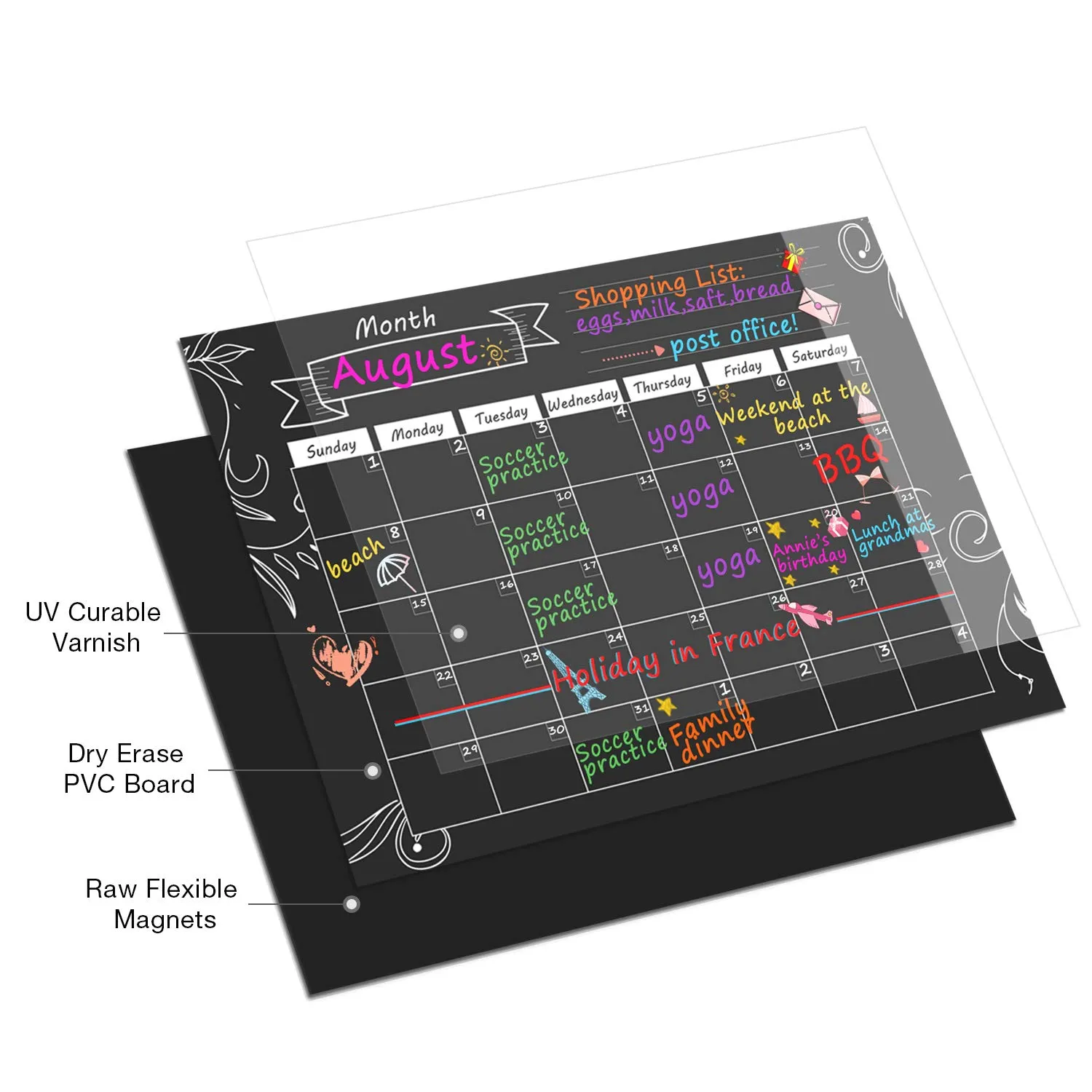 MoKo Calendario Magnetico Frigo Nero Mensile Riutilizzabile