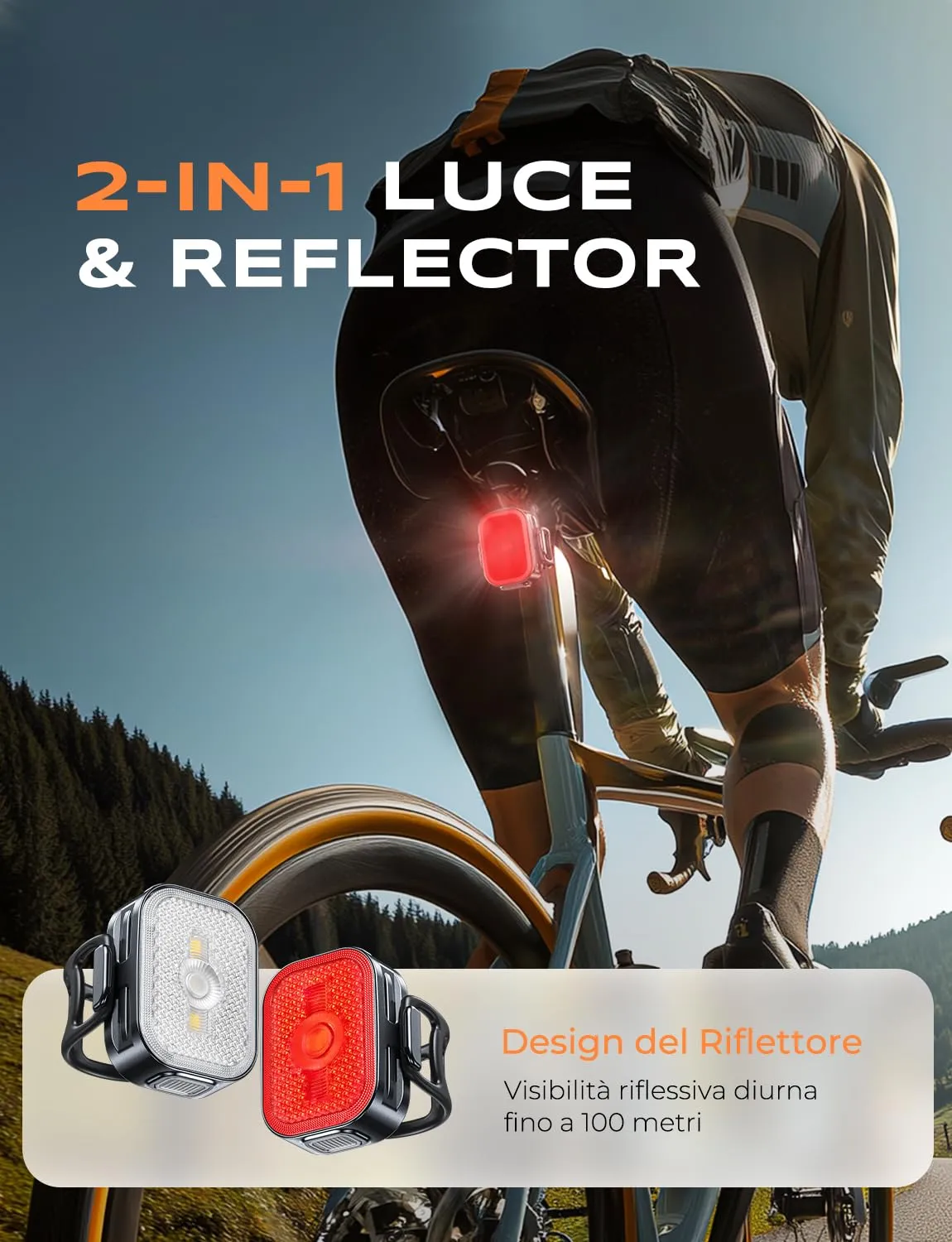 EOIWUY luci bici LED anteriore+posteriore USB-C 1 set IP65