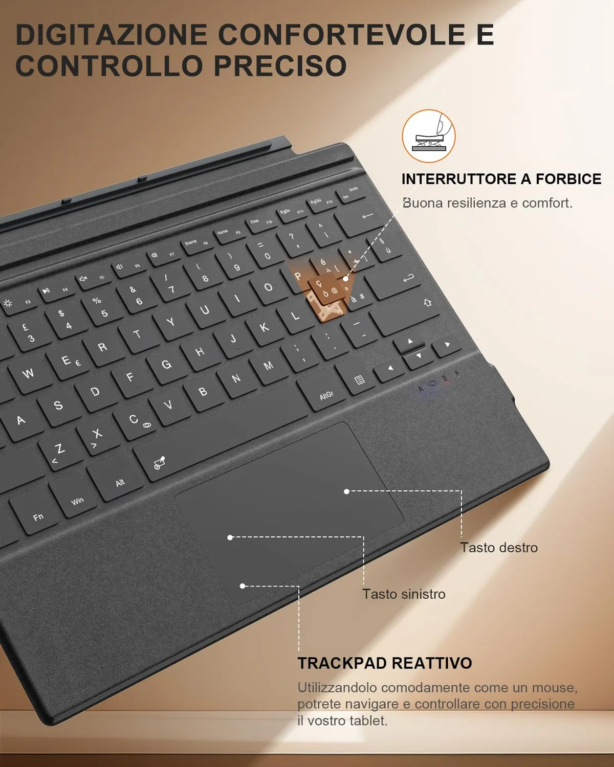 MoKo Surface Pro 7/6/5/4/3 tastiera italiana bluetooth grigio