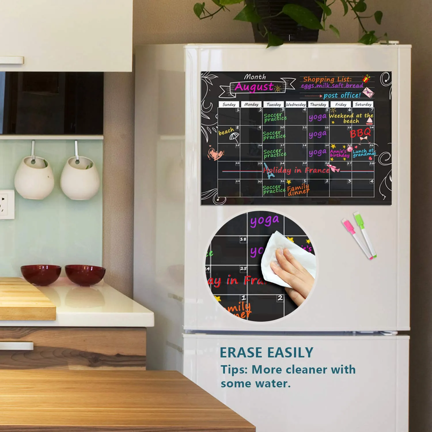 MoKo Calendario Magnetico Frigo Nero Mensile Riutilizzabile