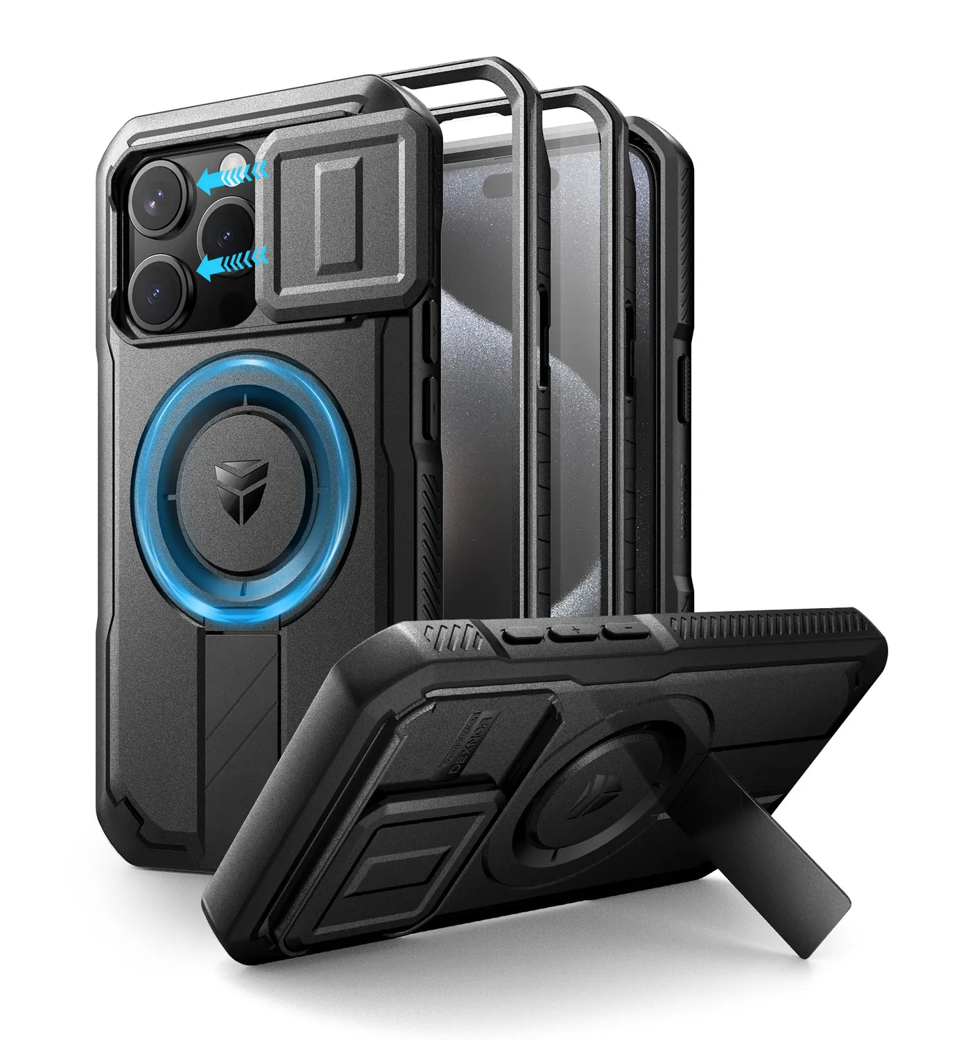 Dexnor iPhone 15 Pro Cover Nera MagSafe Antiurto Camera Slide