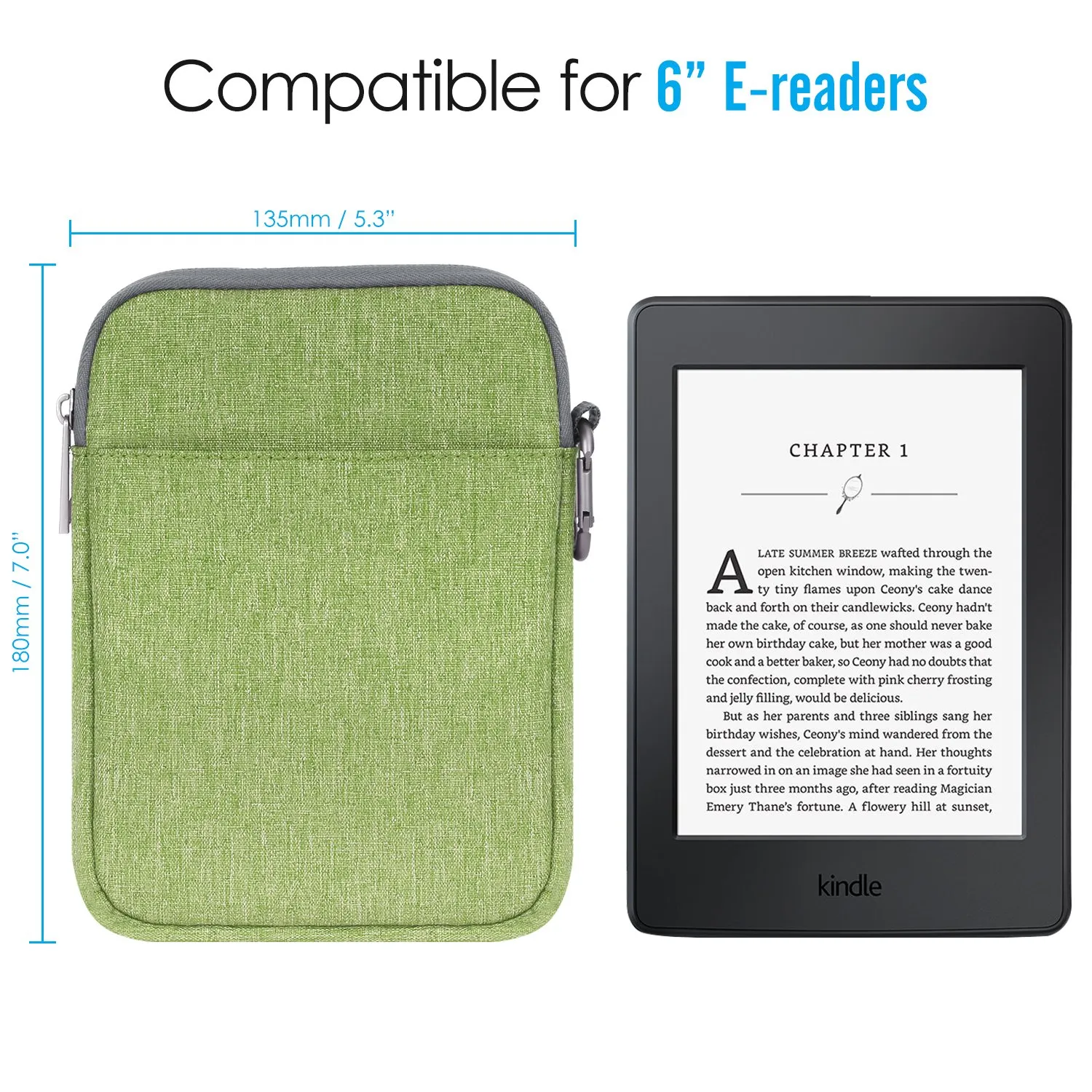 MoKo Borsa Nylon Kindle 6 Pollici Cover Verde Antiurto