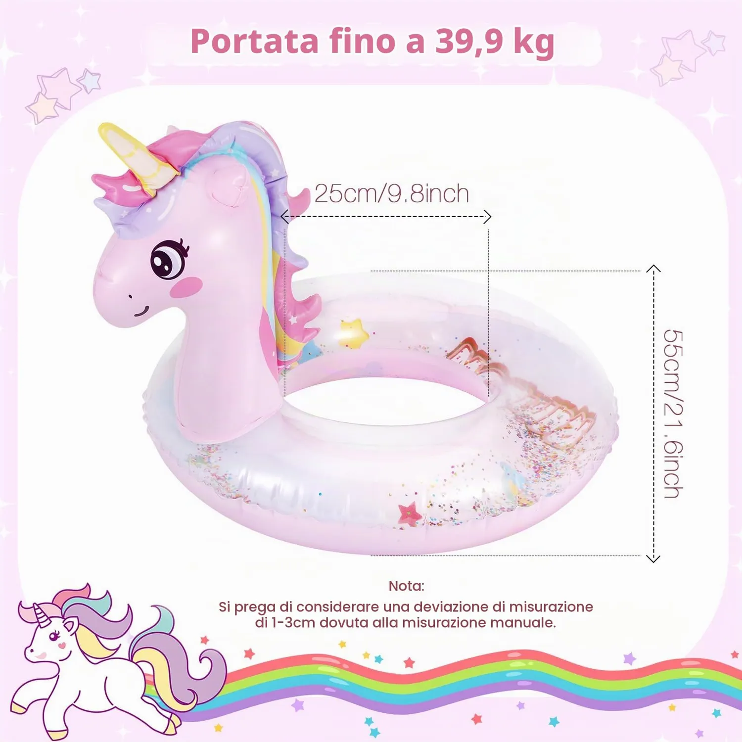 MoKo Ciambella Nuoto Bambini Unicorno Rosa 70 143cm