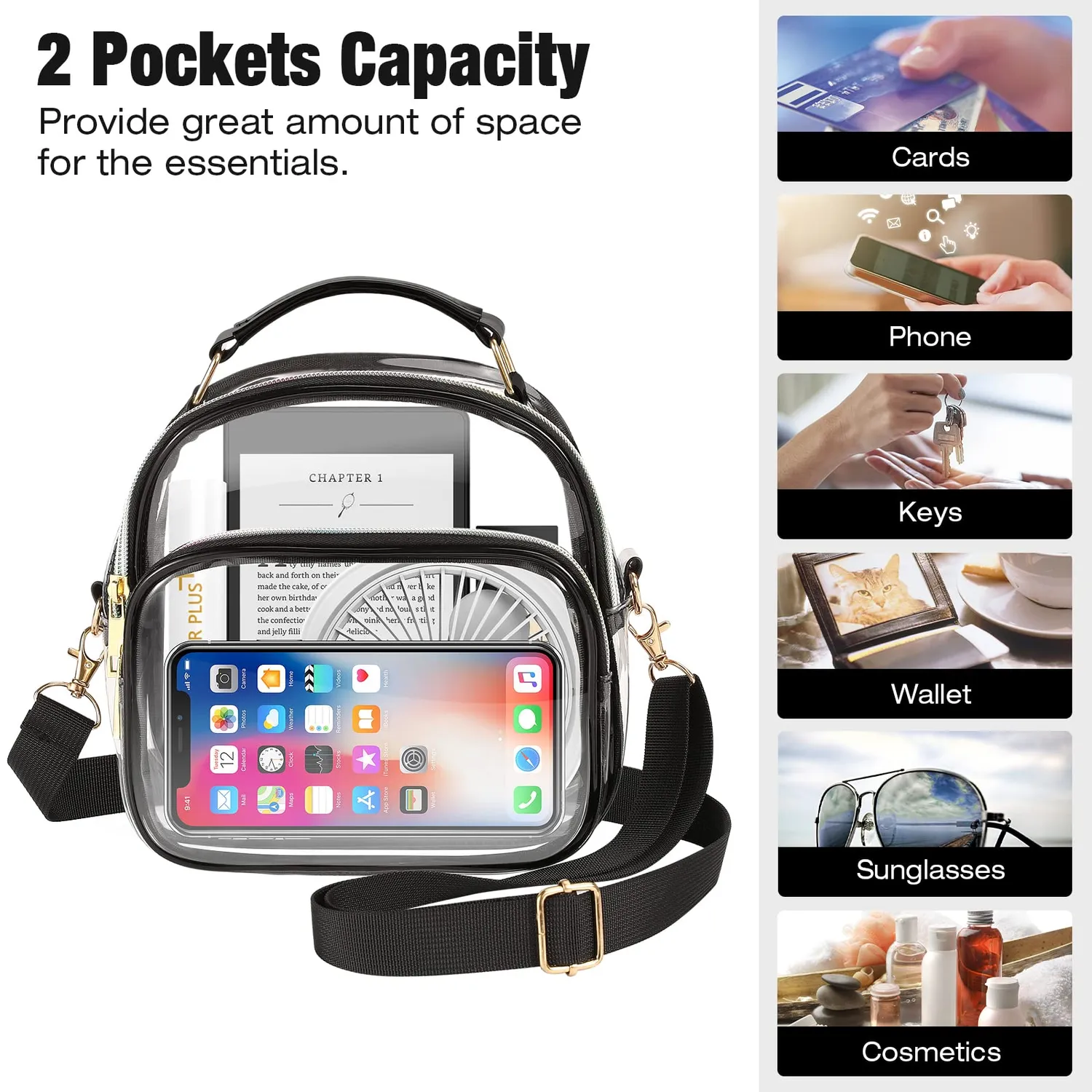 MoKo Borsa Tracolla Trasparente PVC 2 Tasche