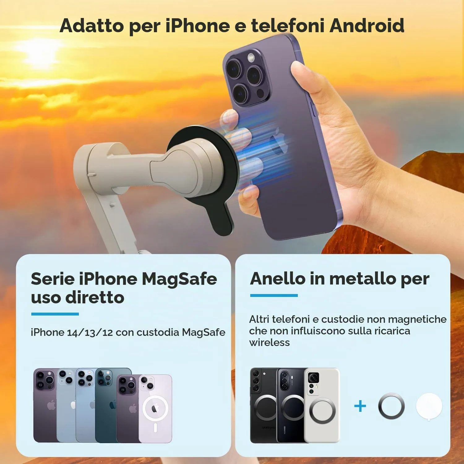 CloudValley base magnetica gimbal DJI OM telefono nero metallo