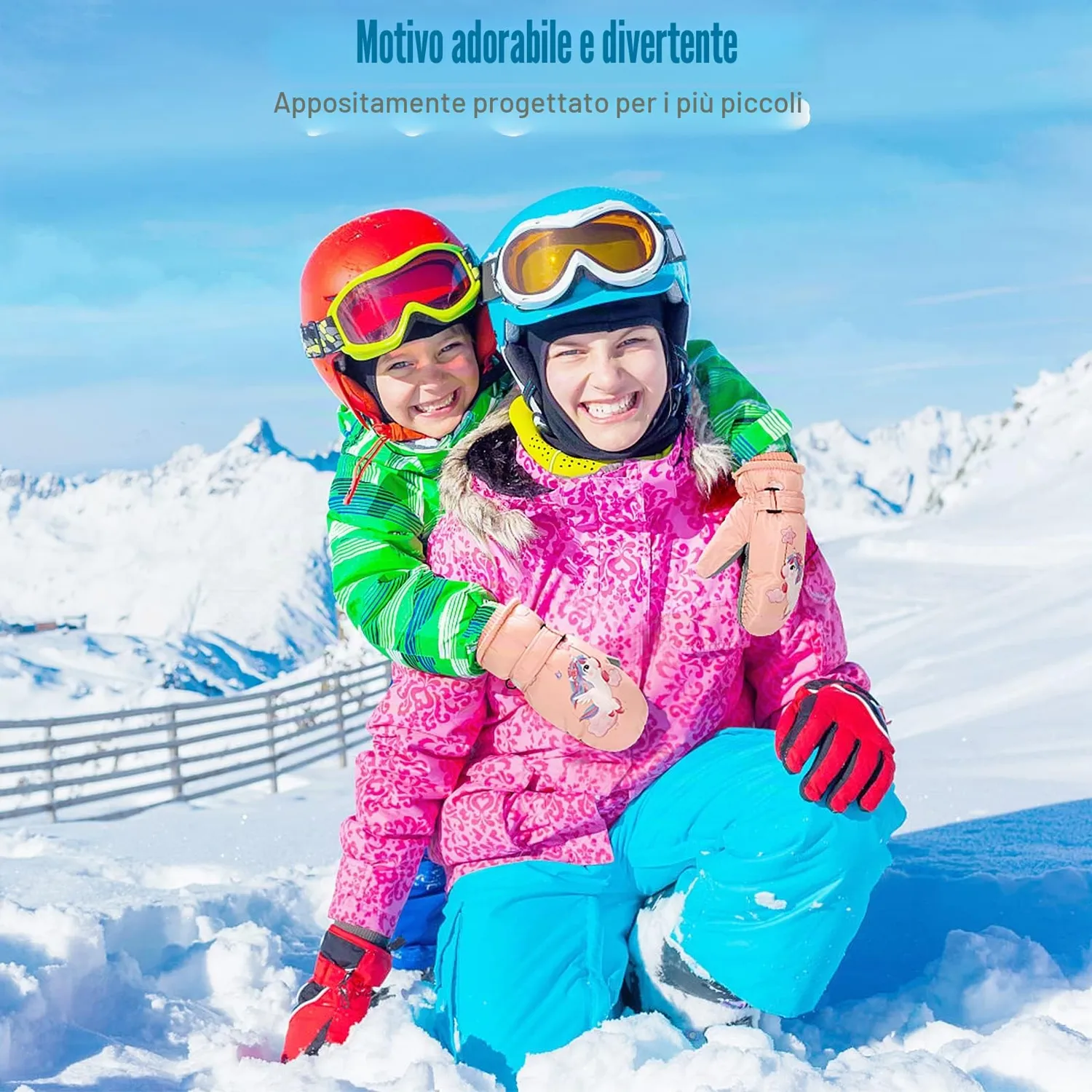 MoKo Guanti Invernali Bambini muffola pony rosa termici