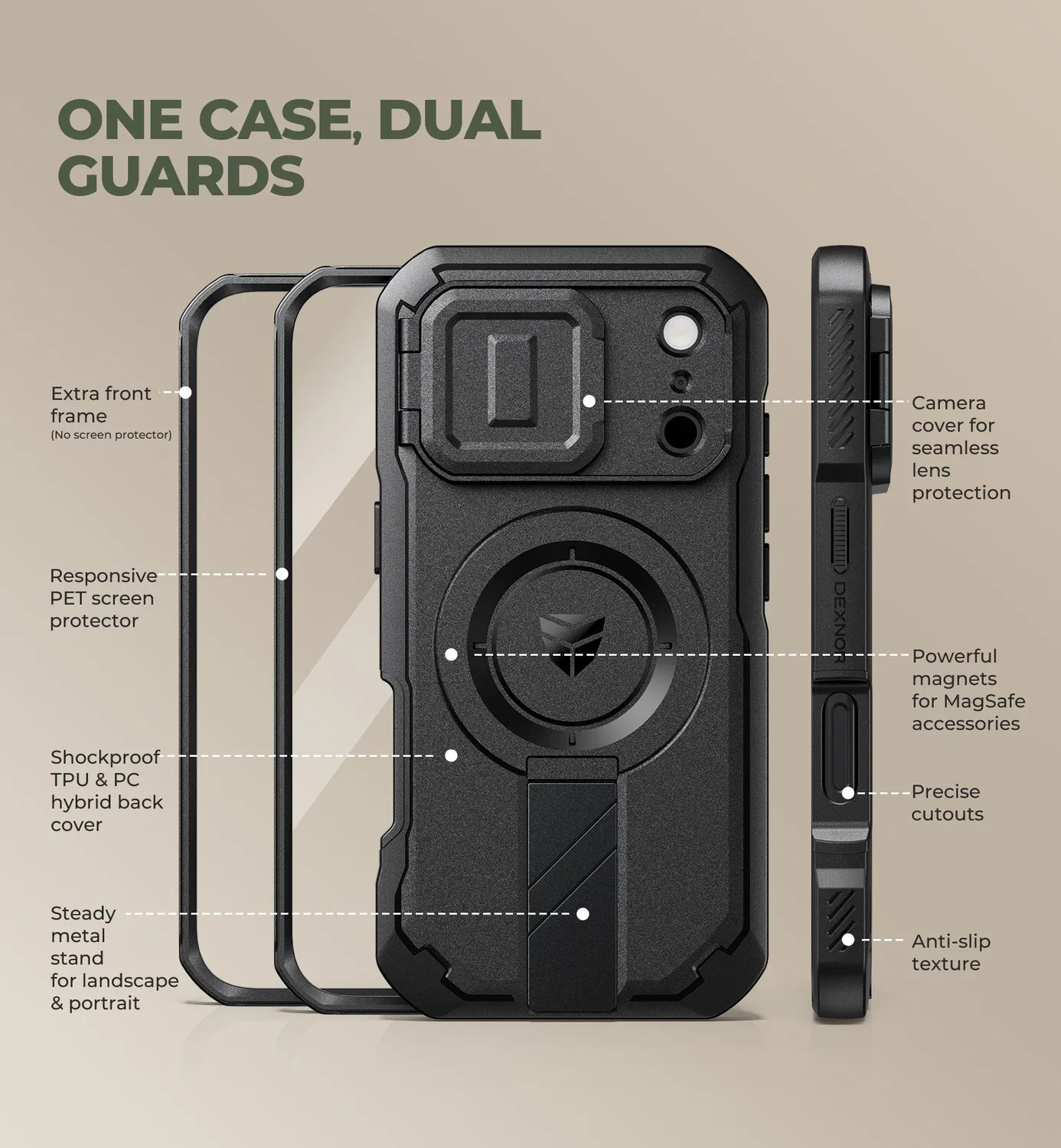 Dexnor iPhone 18 Pro cover rugged nera anturto