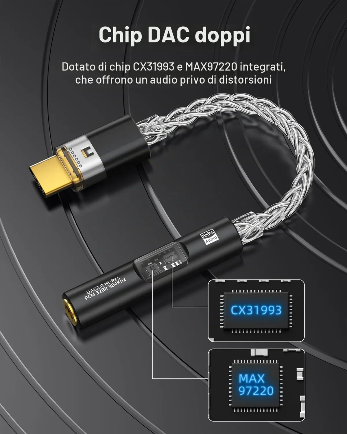 MoKo Adattatore USB-C Jack 3.5mm DAC Hi-Res Nero con USB