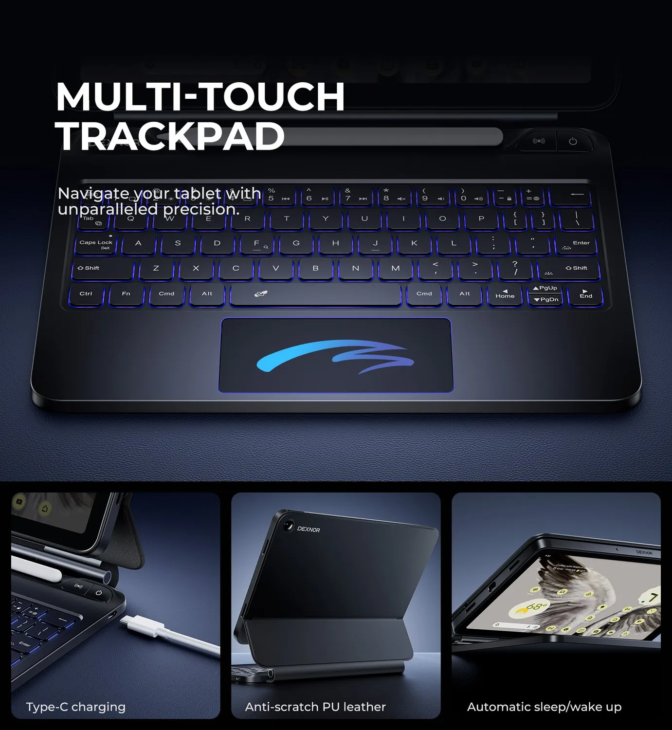 Dexnor Pixel Tablet 11 custodia tastiera nera retroilluminata