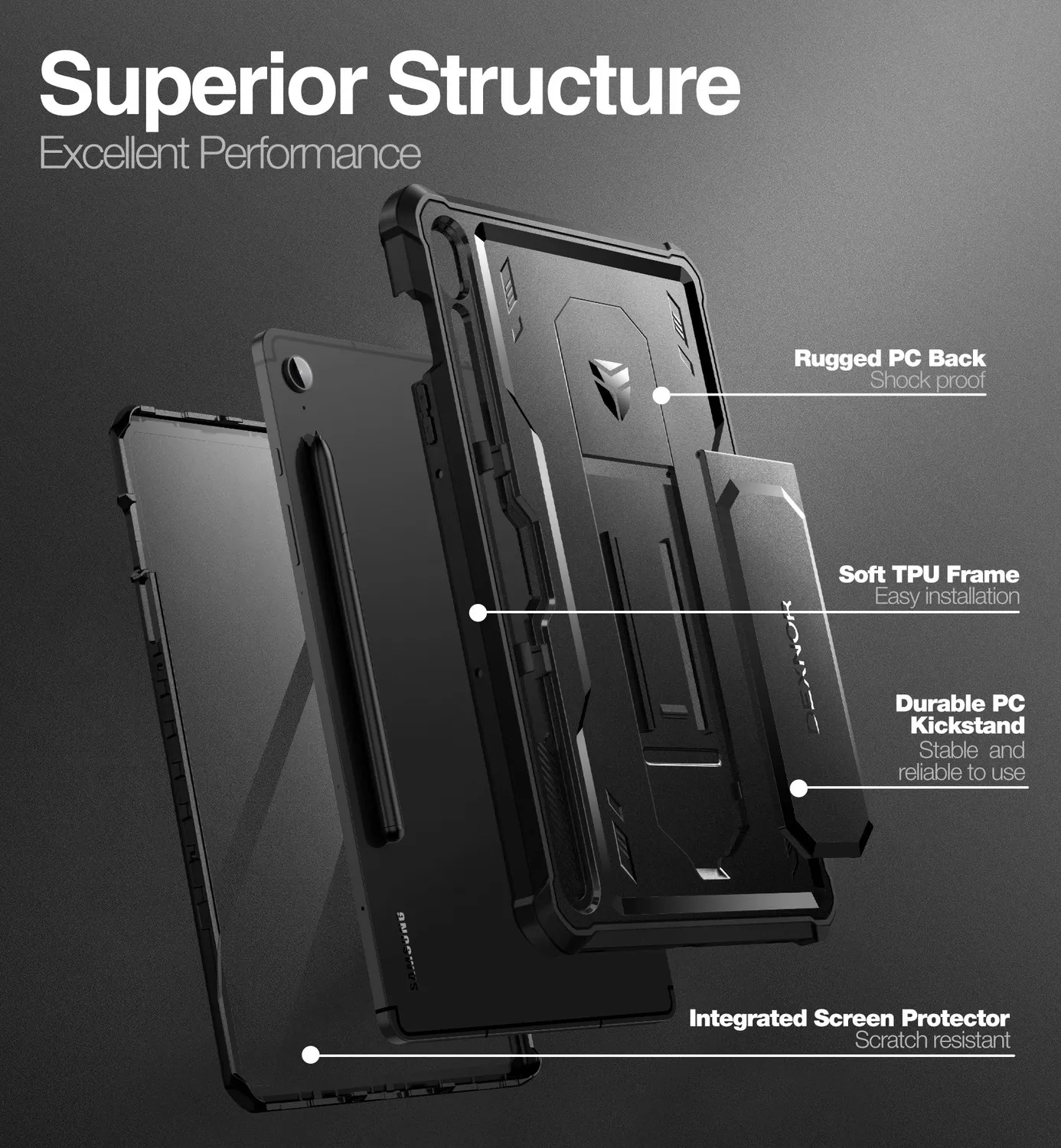 Dexnor Galaxy Tab S9 FE custodia tablet nera antiurto