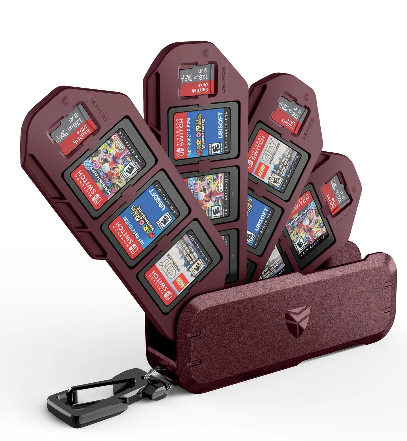 Dexnor Switch OLED astuccio 12 giochi nero con moschettone