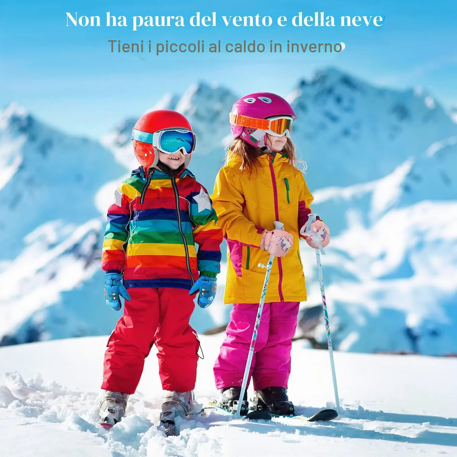 MoKo Guanti Invernali Bambini muffola pony rosa termici