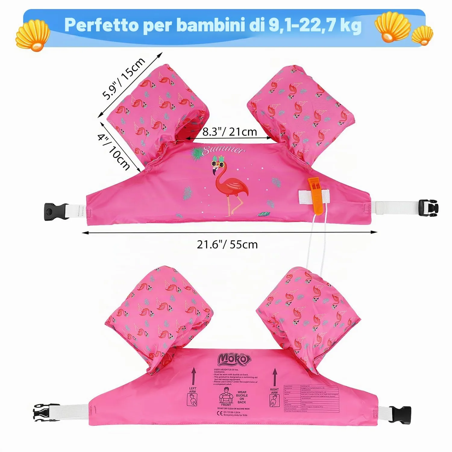 MoKo Gilet Nuoto Bambini Magenta Braccioli Galleggiante