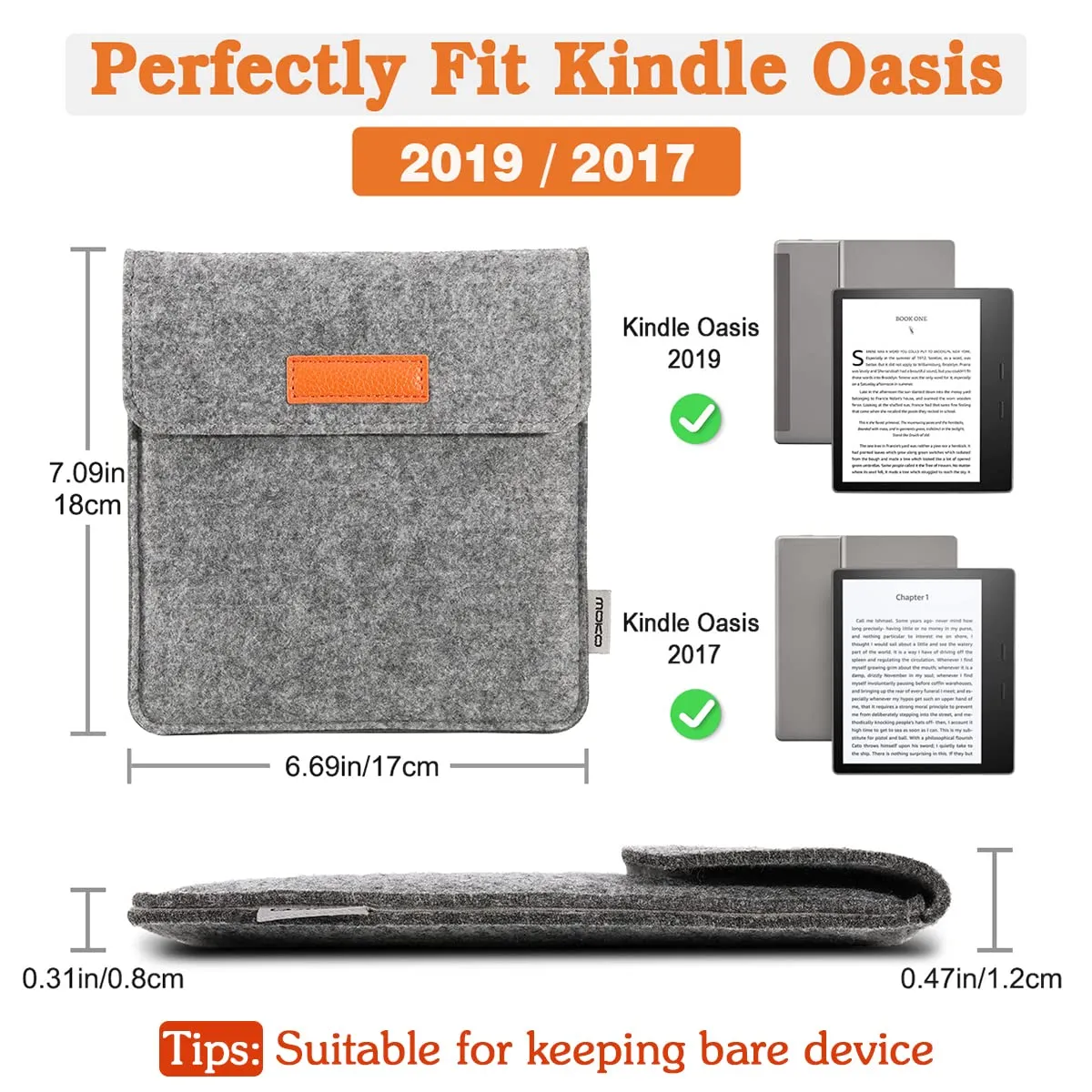 MoKo Custodia Feltro Kindle Oasis 2017/2019 Grigio Chiaro Leggera