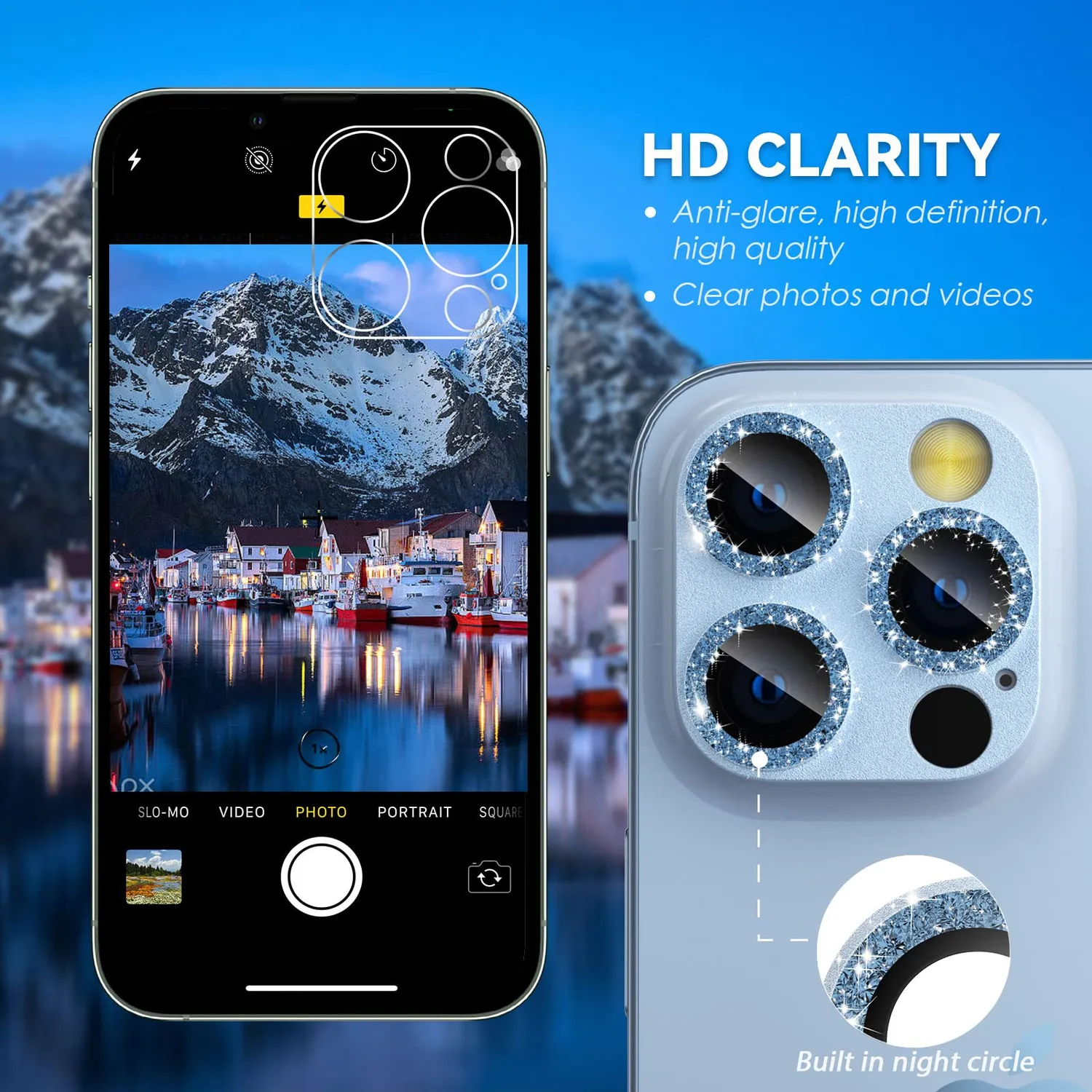 CloudValley iPhone 13 Pro vetro fotocamera glitter azzurro 2pz
