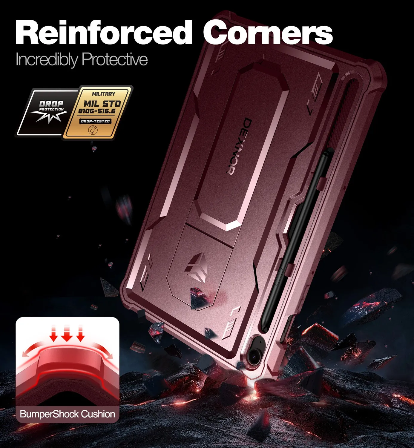 Dexnor Galaxy Tab S9 FE 10.9 cover rossa con stand penna