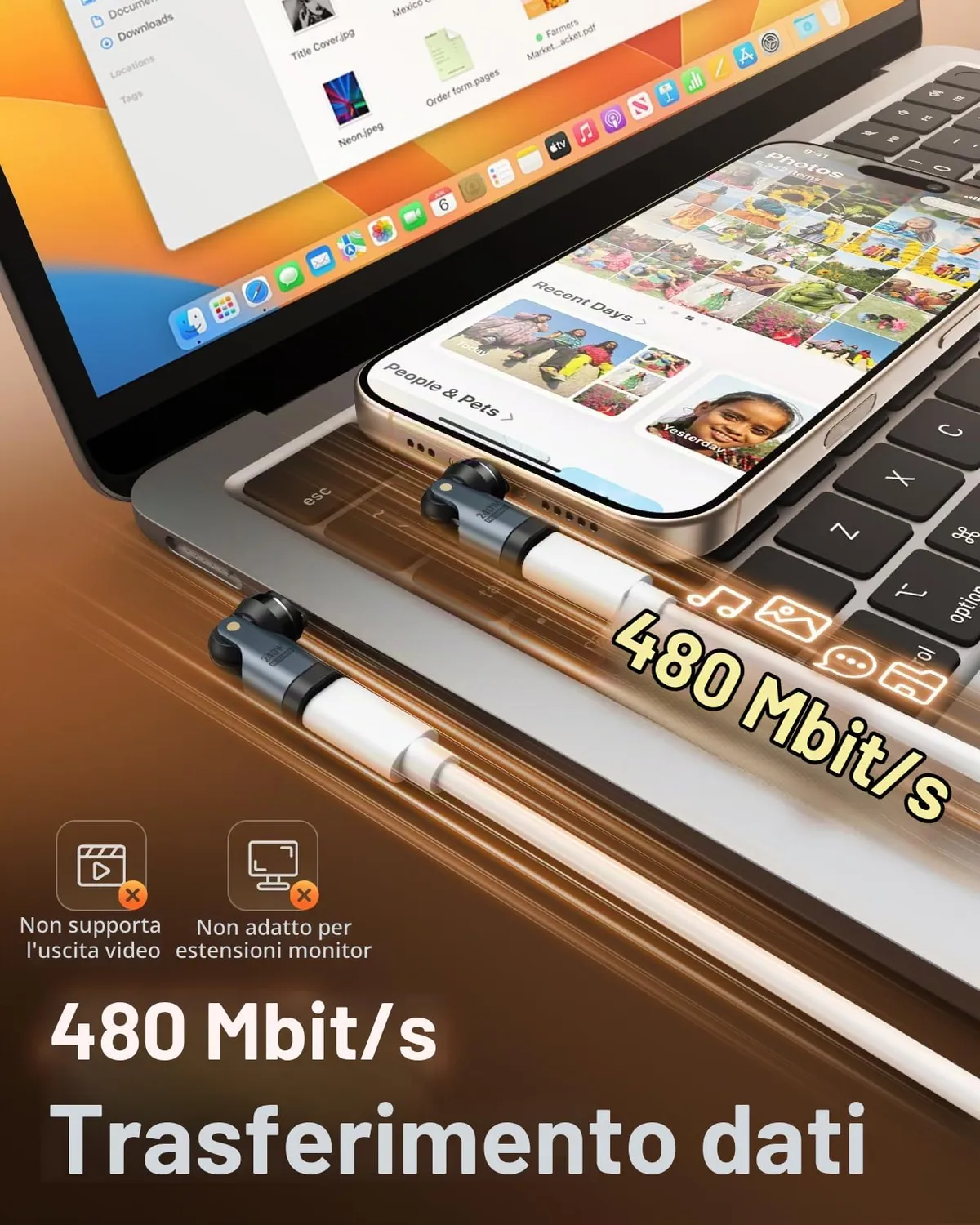 MoKo 240W adattatore magnetico USB-C grigio angolo 90°