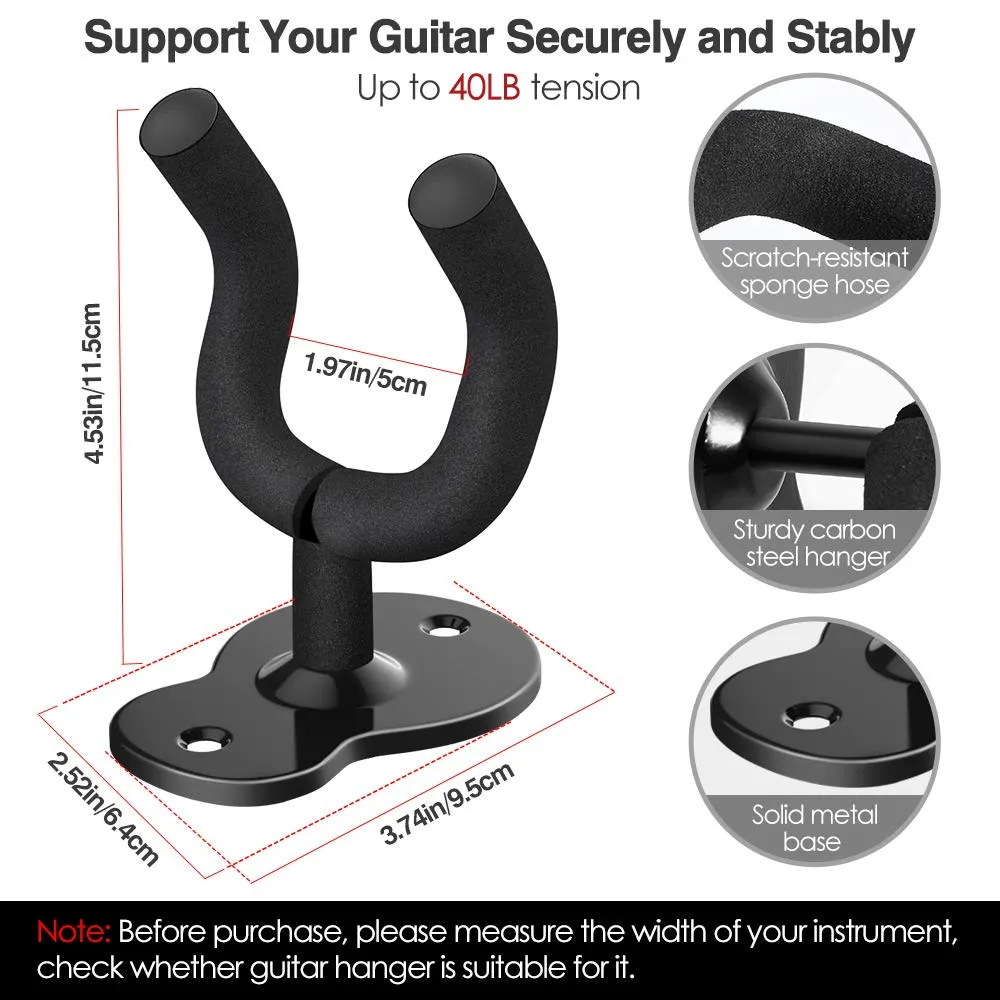MoKo Supporto Chitarra 3 pezzi gancio parete nero metallo