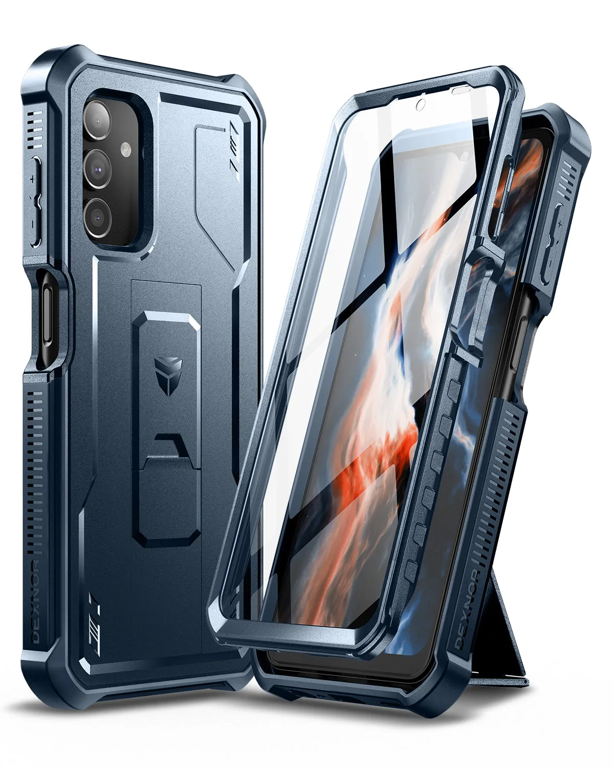 Dexnor per Galaxy A13 5G cover rugged nera con vetro kickstand