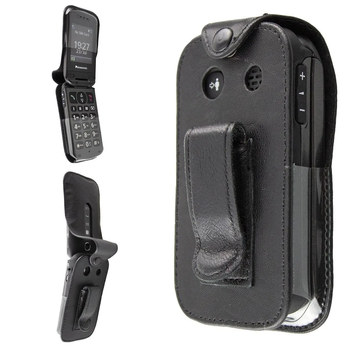 caseroxx Panasonic KX-TU327 TU349 custodia pelle nera cintura