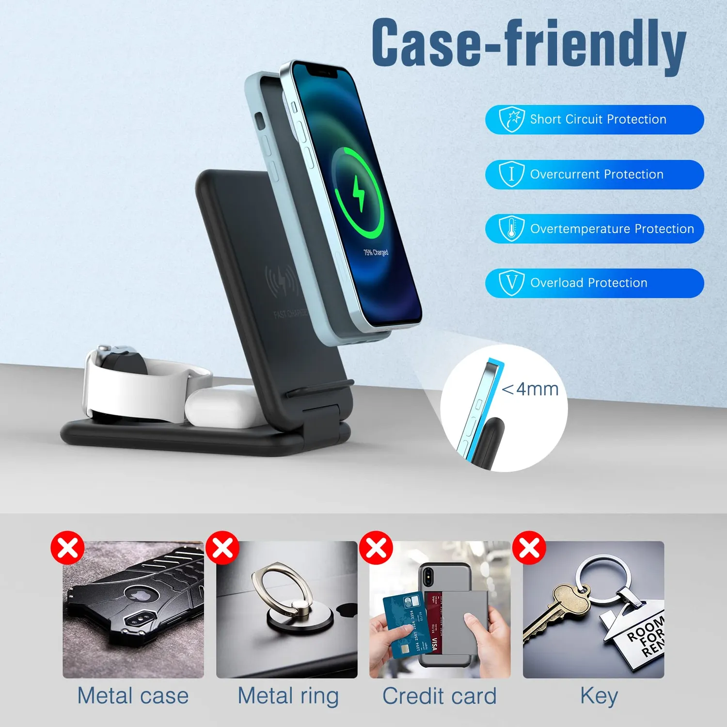 MoKo 3 in 1 dock ricarica wireless iPhone Watch nero