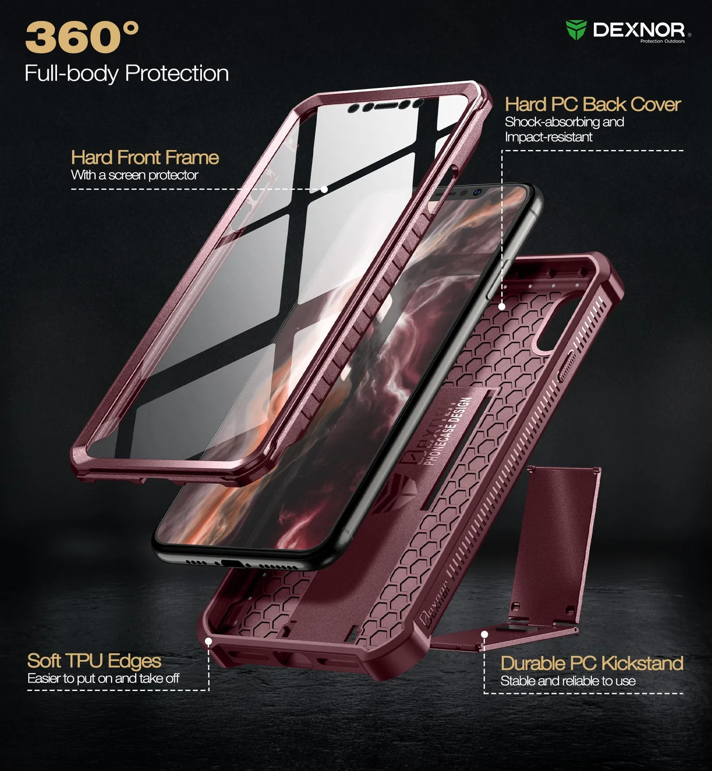 Dexnor cover iPhone XS Max nera corazzata con stand